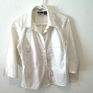 ALC Women's Wrinkle Free Button Down  3/4 Sleeves Shirt.  White   Size: PM